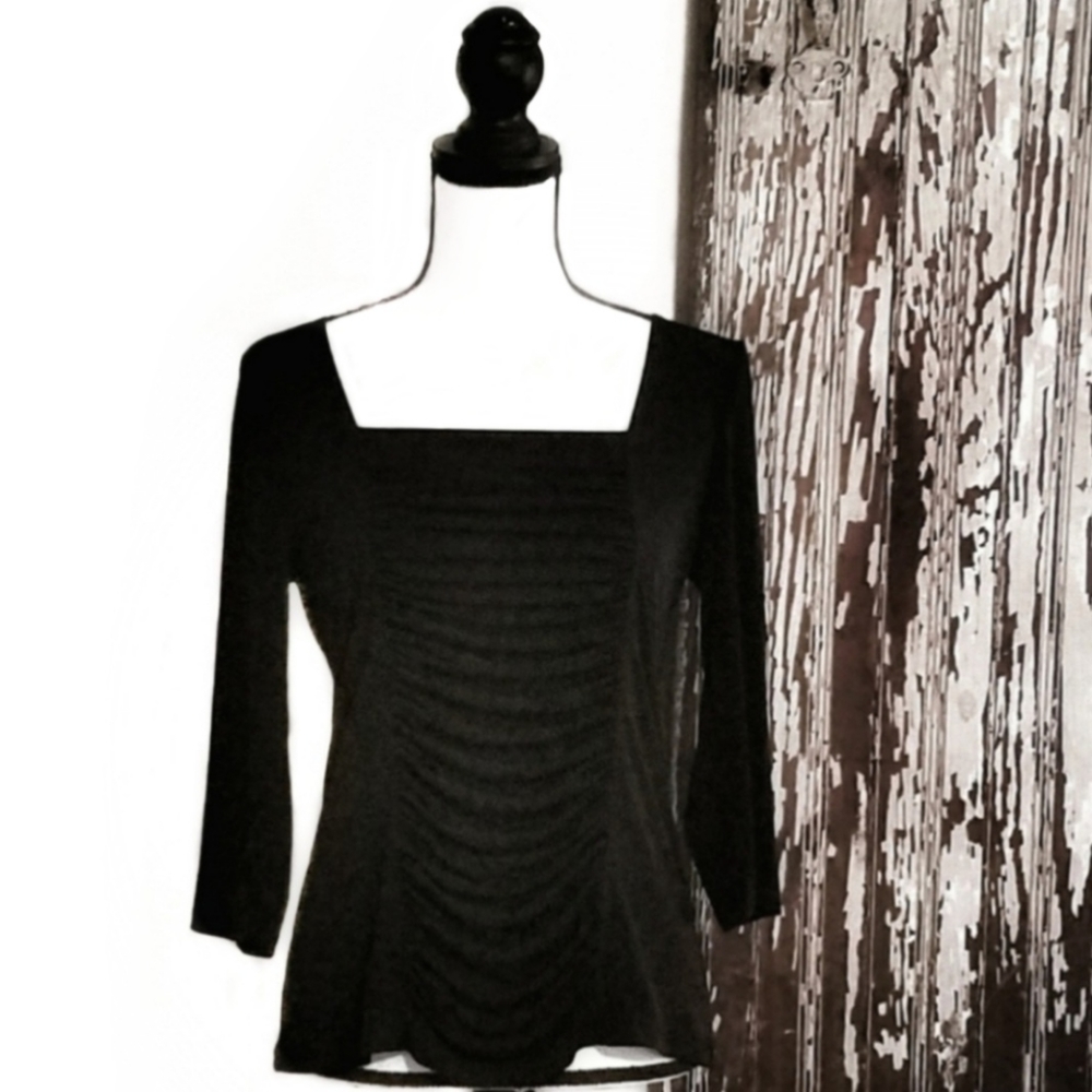 JW Style Draped Square Neck Top  Black Size M